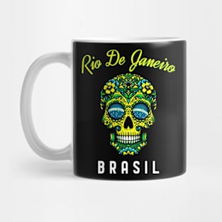Rio Brazil Sugar Skull Dia de los Muertos with Brazilian Flag Style Mug